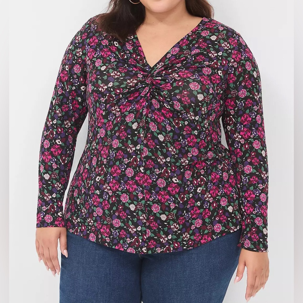 NWT Lane Bryant twist front floral swing top, size 26/28